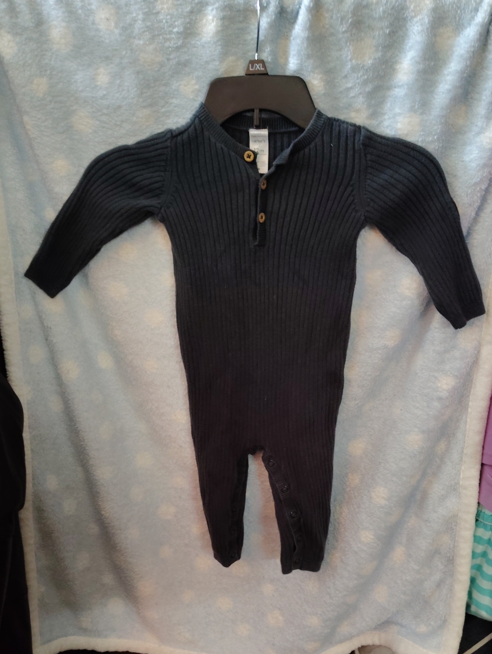 Carter's Black Ribbed Henley Baby One-Piece